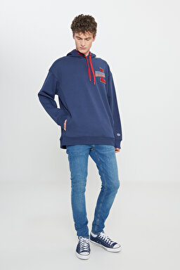 Loose Fit Rahat Kesim Kapüşonlu Şardonlu İndigo Sweatshirt - Indigo-L232281315 (görsel 3)