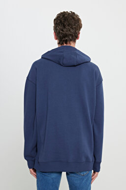 Loose Fit Rahat Kesim Kapüşonlu Şardonlu İndigo Sweatshirt - Indigo-L232281315 (görsel 4)