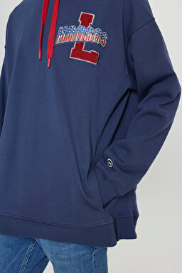 Loose Fit Rahat Kesim Kapüşonlu Şardonlu İndigo Sweatshirt - Indigo-L232281315 (görsel 5)