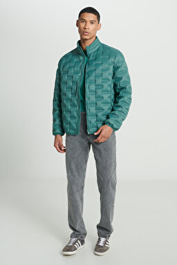 Regular Fit Normal Kesim Dik Yaka Mint Yeşili Şişme Ceket - Green-L232287300 (görsel 5)
