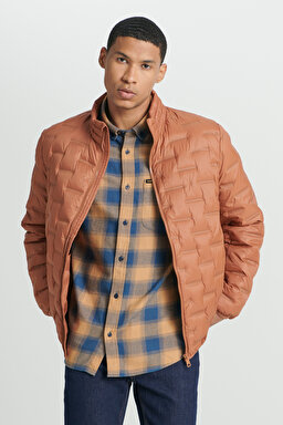 Regular Fit Normal Kesim Dik Yaka Turuncu Şişme Ceket - Orange-L232287700