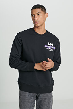 Regular Fit Normal Kesim Bisiklet Yaka Şardonlu Siyah Sweatshirt - Black-L232294001