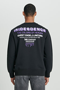 Regular Fit Normal Kesim Bisiklet Yaka Şardonlu Siyah Sweatshirt - Black-L232294001 (görsel 2)