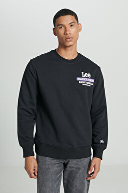 Regular Fit Normal Kesim Bisiklet Yaka Şardonlu Siyah Sweatshirt - Black-L232294001 (görsel 4)