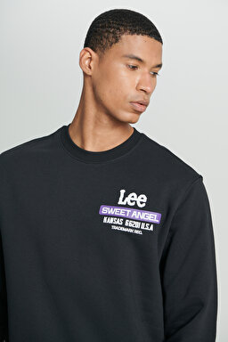 Regular Fit Normal Kesim Bisiklet Yaka Şardonlu Siyah Sweatshirt - Black-L232294001 (görsel 6)