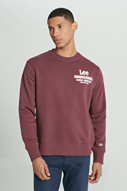 Regular Fit Normal Kesim Bisiklet Yaka Şardonlu Bordo Sweatshirt - Dark Wine-L232294838 (görsel 4)