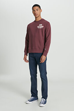 Regular Fit Normal Kesim Bisiklet Yaka Şardonlu Bordo Sweatshirt - Dark Wine-L232294838 (görsel 5)