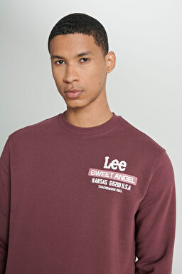 Regular Fit Normal Kesim Bisiklet Yaka Şardonlu Bordo Sweatshirt - Dark Wine-L232294838 (görsel 6)