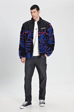 Oversize Fit Rahat Kesim Dik Yaka Tam Fermuarlı Sherpa Ceket - Multi-L232305900 (görsel 2)