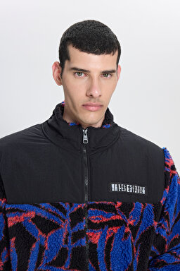 Oversize Fit Rahat Kesim Dik Yaka Tam Fermuarlı Sherpa Ceket - Multi-L232305900 (görsel 4)