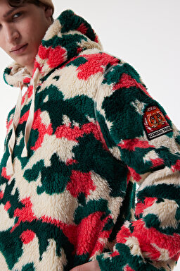 Regular Fit Normal Kesim Kapüşonlu Renkli Sherpa Sweatshirt - Multi-L232307900 (görsel 4)