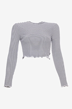 Slim Fit Dar Kesim Bisiklet Yaka Beyaz Uzun Kollu Tişört - White-L232319100 (görsel 7)