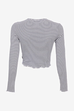 Slim Fit Dar Kesim Bisiklet Yaka Beyaz Uzun Kollu Tişört - White-L232319100 (görsel 8)