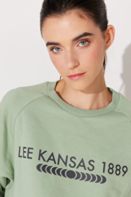 Oversize Fit Geniş Kesim Bisiklet Yaka Şardonlu Açık Yeşil Sweatshirt - Light Green-L232342299 (görsel 3)