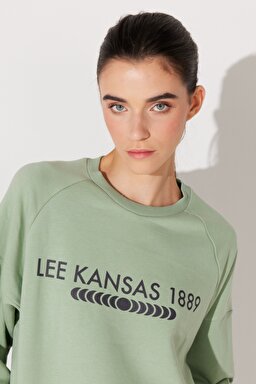 Oversize Fit Geniş Kesim Bisiklet Yaka Şardonlu Açık Yeşil Sweatshirt - Light Green-L232342299 (görsel 5)