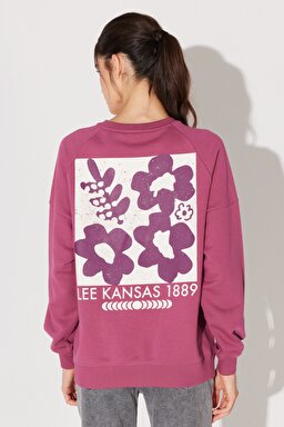 Oversize Fit Geniş Kesim Bisiklet Yaka Şardonlu Koyu Pembe Sweatshirt - Purple-L232342499