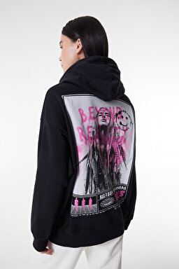 Regular Fit Normal Kesim Kapüşonlu İçi Polarlı Siyah Sweatshirt - Black-L232346001 (görsel 2)