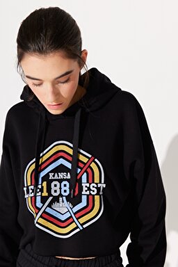 Regular Fit Normal Kesim Kapüşonlu Şardonlu Siyah Sweatshirt - Black-L232348001 (görsel 2)