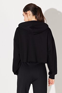 Regular Fit Normal Kesim Kapüşonlu Şardonlu Siyah Sweatshirt - Black-L232348001 (görsel 5)