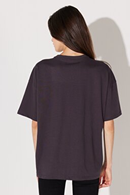 Loose Fit Rahat Kesim %100 Pamuk Bisiklet Yaka Antrasit Tişört - Anthracite-L232354003 (görsel 6)