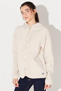 Regular Fit Normal Kesim Kapüşonlu Tam Fermuarlı Ekru Sherpa Ceket - Ecru-L232371104