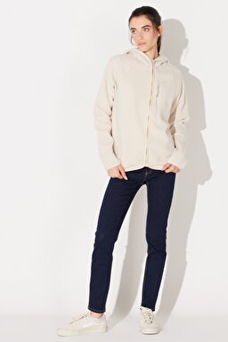 Regular Fit Normal Kesim Kapüşonlu Tam Fermuarlı Ekru Sherpa Ceket - Ecru-L232371104 (görsel 7)