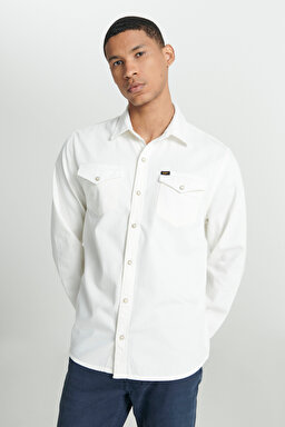 Regular Fit Normal Kesim %100 Pamuk Kırık Beyaz Uzun Kollu Gömlek - Off White-L232380102 (görsel 3)