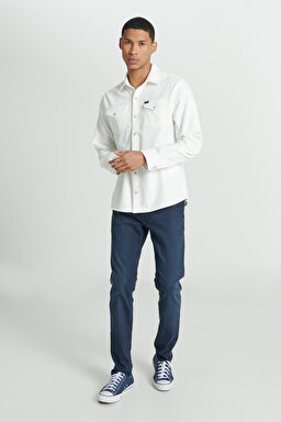 Regular Fit Normal Kesim %100 Pamuk Kırık Beyaz Uzun Kollu Gömlek - Off White-L232380102 (görsel 4)