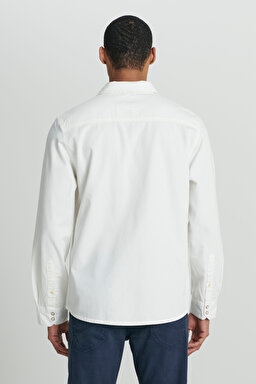 Regular Fit Normal Kesim %100 Pamuk Kırık Beyaz Uzun Kollu Gömlek - Off White-L232380102 (görsel 6)