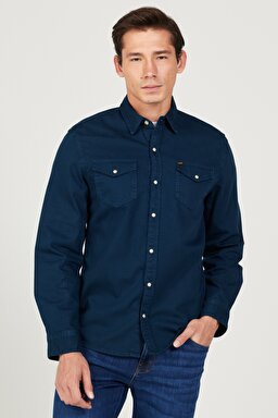 Regular Fit Normal Kesim %100 Pamuk Lacivert Uzun Kollu Gömlek - Navy-L232380410