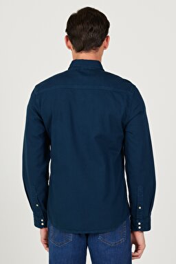 Regular Fit Normal Kesim %100 Pamuk Lacivert Uzun Kollu Gömlek - Navy-L232380410 (görsel 6)