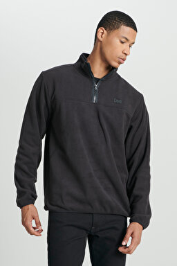 Regular Fit Normal Kesim Dik Yaka Yarım Fermuarlı Siyah Polar - Black-L232381001 (görsel 3)