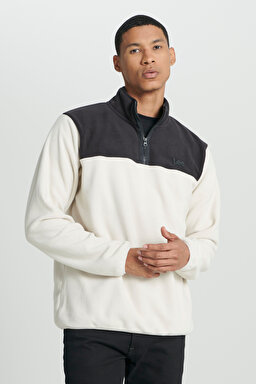 Regular Fit Normal Kesim Dik Yaka Yarım Fermuarlı Kırık Beyaz Polar - Off White-L232381102