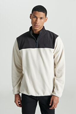 Regular Fit Normal Kesim Dik Yaka Yarım Fermuarlı Kırık Beyaz Polar - Off White-L232381102 (görsel 2)