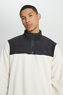 Regular Fit Normal Kesim Dik Yaka Yarım Fermuarlı Kırık Beyaz Polar - Off White-L232381102 (görsel 4)