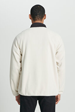Regular Fit Normal Kesim Dik Yaka Yarım Fermuarlı Kırık Beyaz Polar - Off White-L232381102 (görsel 5)