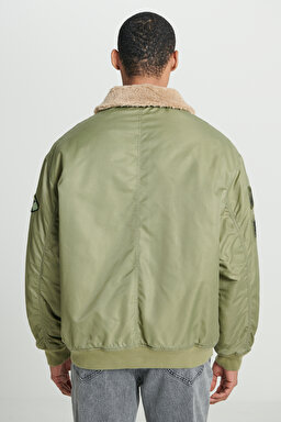 Regular Fit Normal Kesim Patch Detaylı Sherpa Yaka Haki Bomber Ceket - Khaki-L232386801 (görsel 7)