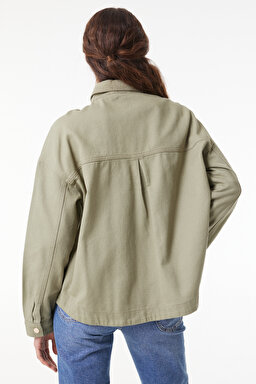 Oversize Fit Geniş Kesim Çıtçıtlı Açık Yeşil Gömlek - Olive Green-L23240172 (görsel 6)