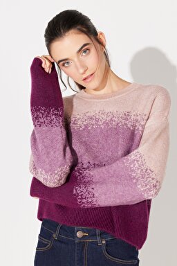 Regular Fit Normal Kesim Bisiklet Yaka Mor Triko Kazak - Dark Pink-L232490629 (görsel 2)