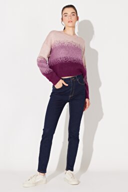 Regular Fit Normal Kesim Bisiklet Yaka Mor Triko Kazak - Dark Pink-L232490629 (görsel 4)