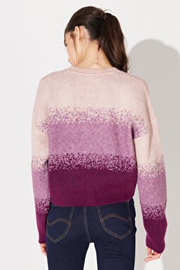 Regular Fit Normal Kesim Bisiklet Yaka Mor Triko Kazak - Dark Pink-L232490629 (görsel 5)