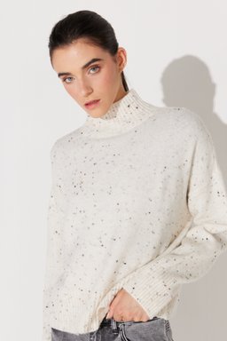 Regular Fit Normal Kesim Balıkçı Yaka Kırık Beyaz Triko Kazak - Off White-L232494102 (görsel 3)