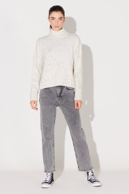 Regular Fit Normal Kesim Balıkçı Yaka Kırık Beyaz Triko Kazak - Off White-L232494102 (görsel 6)