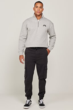 Regular Fit Normal Kesim Normal Bel Kargo Cepli Siyah Esnek Jooger Pantolon - Washed Black-L232498JA (görsel 2)