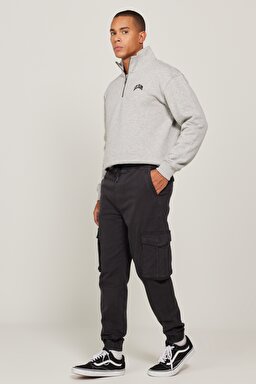 Regular Fit Normal Kesim Normal Bel Kargo Cepli Siyah Esnek Jooger Pantolon - Washed Black-L232498JA (görsel 3)