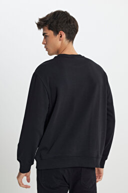 Regular Fit Normal Kesim Bisiklet Yaka Siyah Sweatshirt - Black-L232501001 (görsel 5)
