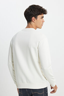 Regular Fit Normal Kesim Bisiklet Yaka Kırık Beyaz Sweatshirt - Off White-L232501102 (görsel 5)