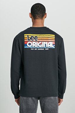 Regular Fit Normal Kesim Bisiklet Yaka Şardonlu Logolu Siyah Sweatshirt - Black-L232518001 (görsel 2)