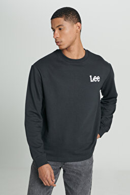 Regular Fit Normal Kesim Bisiklet Yaka Şardonlu Logolu Siyah Sweatshirt - Black-L232518001 (görsel 3)