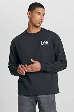 Regular Fit Normal Kesim Bisiklet Yaka Şardonlu Logolu Siyah Sweatshirt - Black-L232518001 (görsel 4)